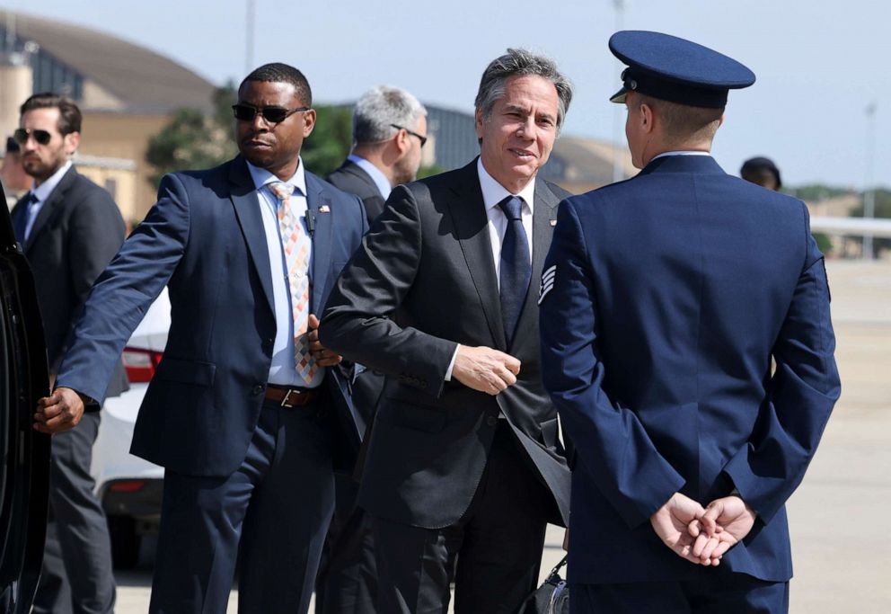 PHOTO: Secretary of State Antony Blinken arrives to board his plane to travel to Costa Rica, June 1, 2021, at Andrews Air Force Base, Md.