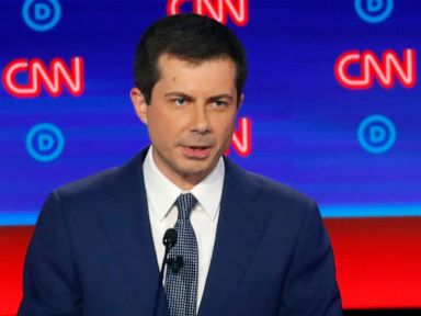 PHOTO: South Bend Mayor Pete Buttigieg participates in the first of two Democratic presidential primary debates, July 30, 2019, at the Fox Theatre in Detroit.