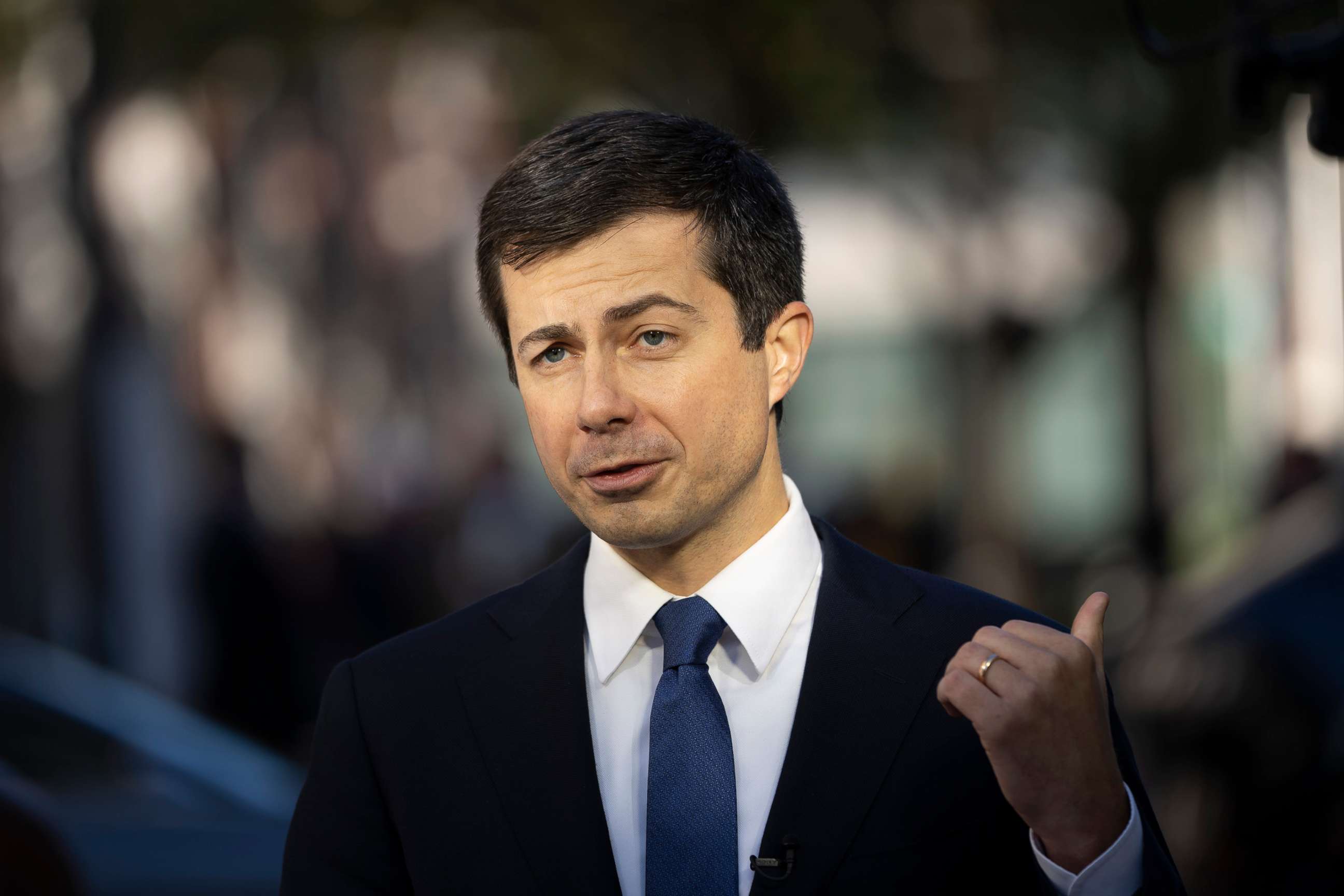PHOTO: Secretary of Transportation Pete Buttigieg speaks during an electric vehicles event outside of the Department of Transportation, Oct. 20, 2021, Washington, D.C. 