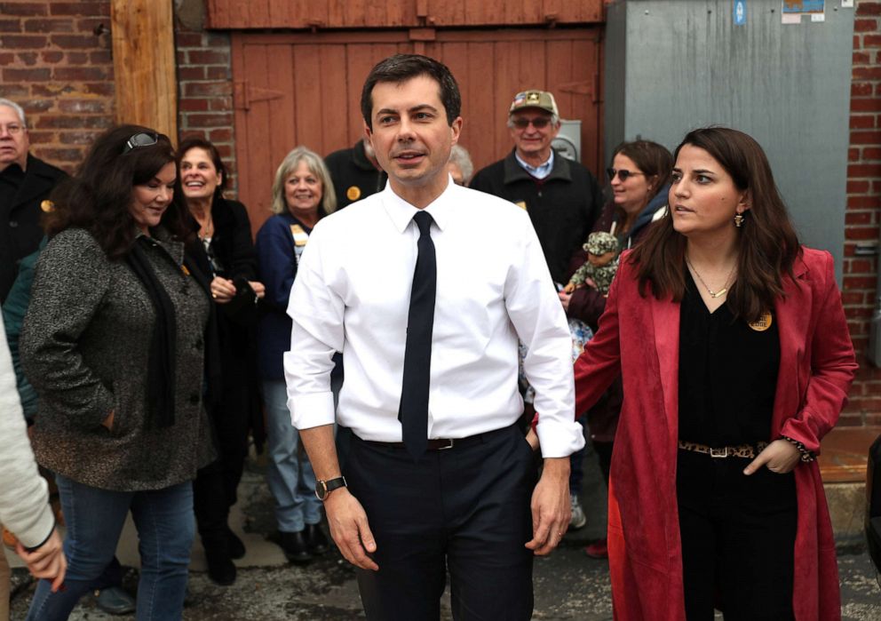 PHOTO: Democratic presidential candidate South Bend, Indiana Mayor Pete Buttigieg leaves after holding a campaign event at the Majestic Theater, Dec. 29, 2019, in Centerville, Iowa. 