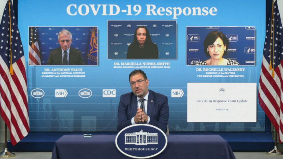 PHOTO: Acting Administrator of the Centers for Medicare and Medicaid Services Andy Slavitt speaks during a COVID-19 Response briefing, May 18, 2021. 