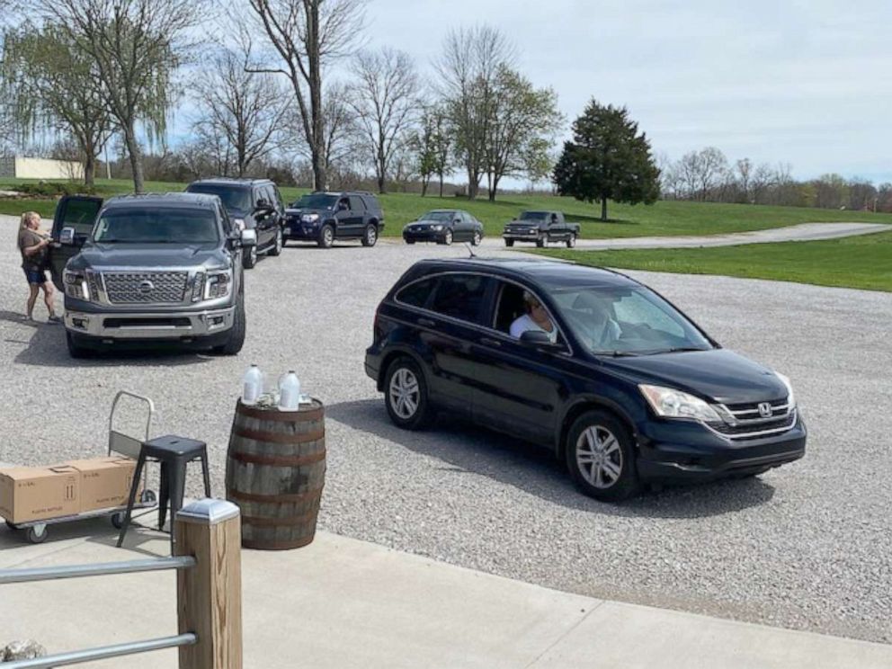 PHOTO: Cars line up for Casey Jones Hand Sanitizer. 