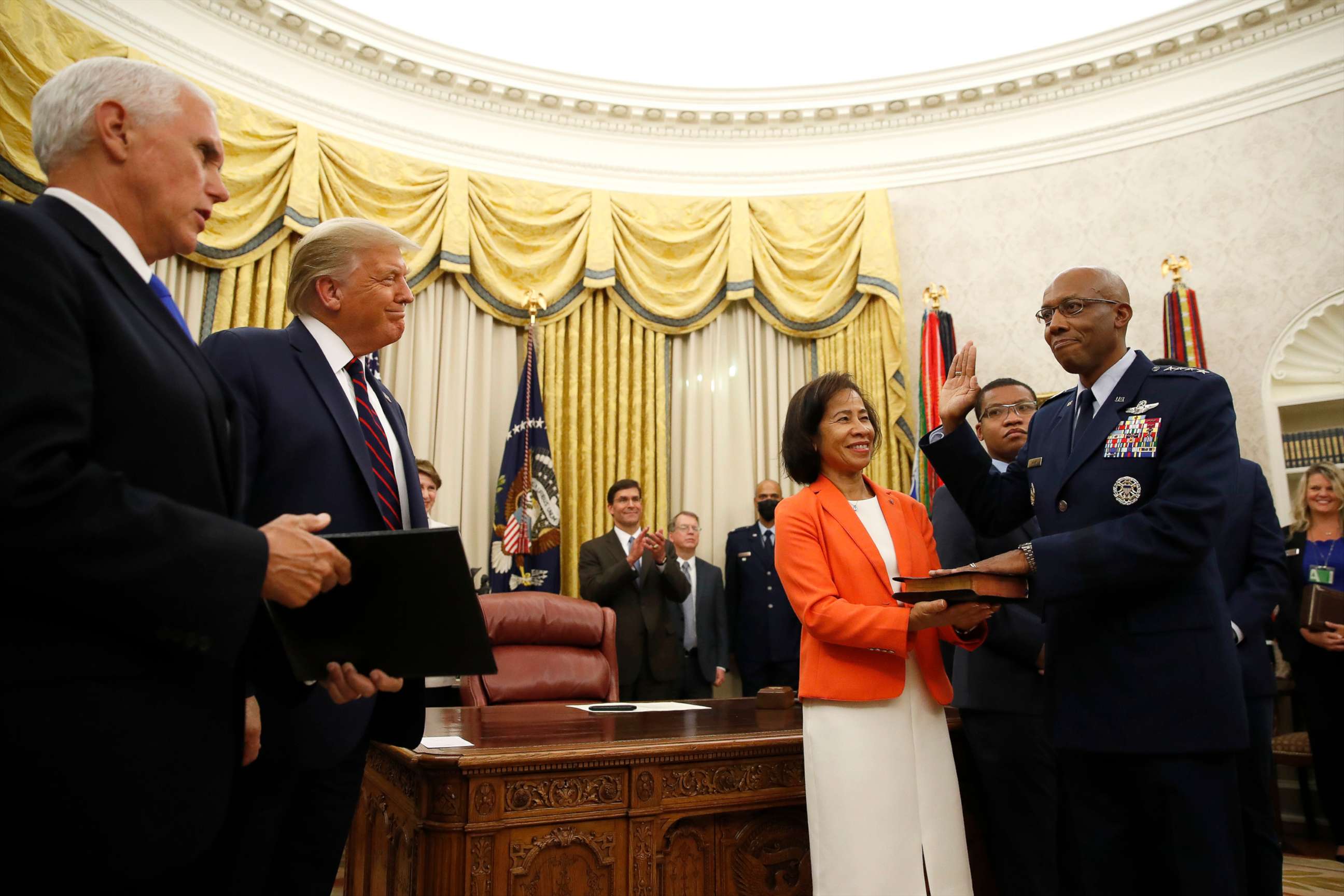 PHOTO: Gen. Charles Q. Brown Jr. is sworn in as Chief of Staff of the Air Force in the Oval Office of the White House, Aug. 4, 2020, in Washington. 