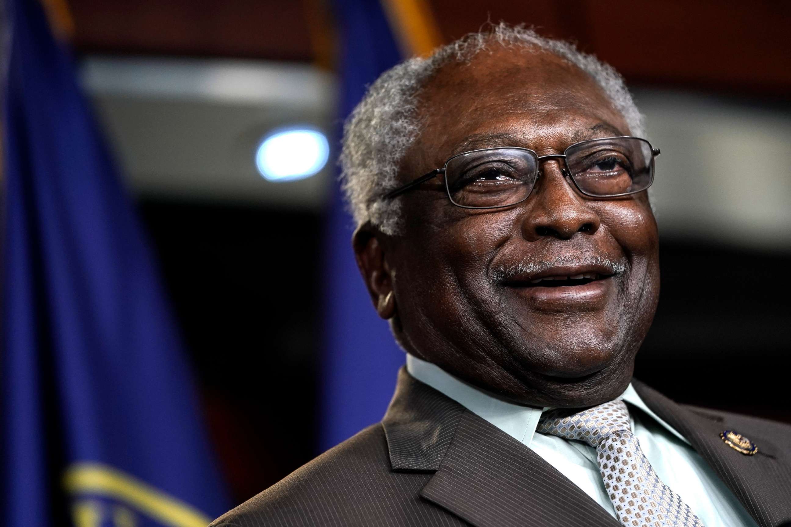 PHOTO: Rep. James Clyburn speaks during a news conference to discuss an upcoming House vote regarding statues on Capitol Hill, July 22, 2020.