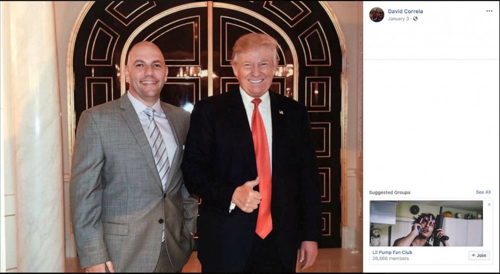 PHOTO: Businessman David Correia appears to pose with President Donald Trump in an undated screen capture from Correia's social media account.