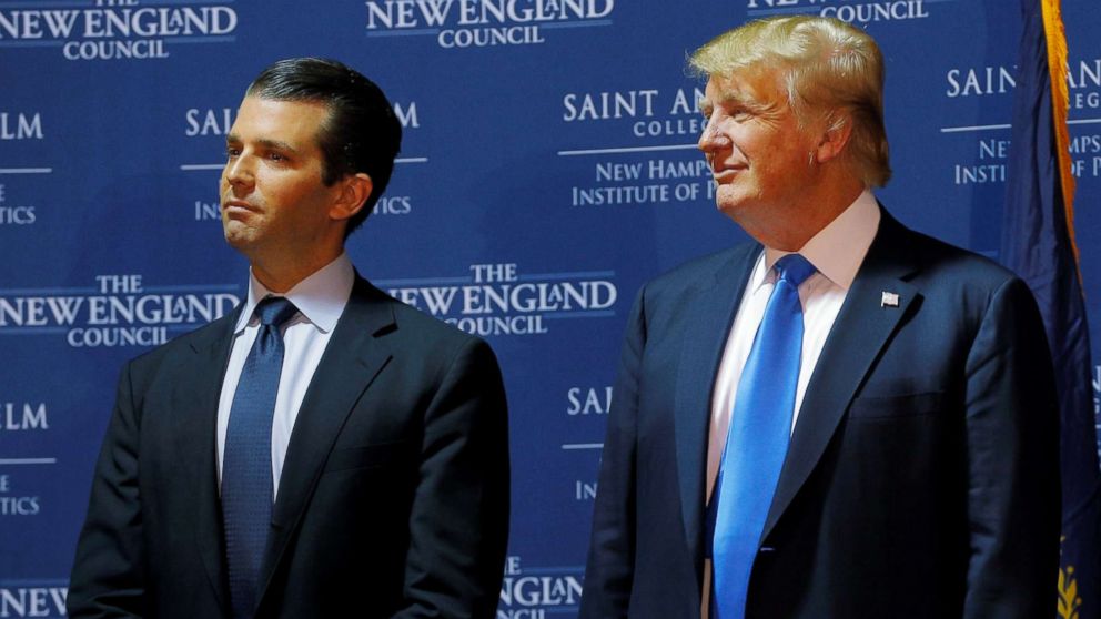 PHOTO: Republican presidential candidate Donald Trump  with his son Donald Trump Jr. during a campaign event in Manchester, New Hampshire on Nov. 11, 2015. 