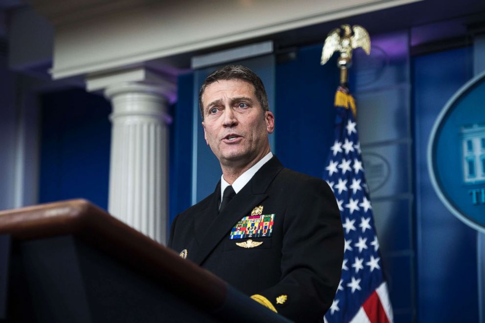 PHOTO: WASHINGTON, DC - JANUARY 16:  White House physician Dr. Ronny Jackson speaks to reporters during the daily briefing in the Brady press briefing room at the White House in Washington, Jan. 16, 2018.