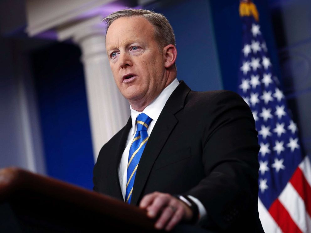 PHOTO: White House Press Secretary Sean Spicer responds to a question from the news media during a press conference in the Brady Press Briefing Room of the White House in Washington, Jan. 24, 2017.
