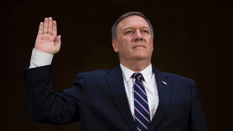 CIA Director nominee Congressman Michael Pompeo is sworn in prior to testifying during his confirmation hearing before Senate Intelligence Committee on Capitol Hill in Washington, Jan. 12, 2017.