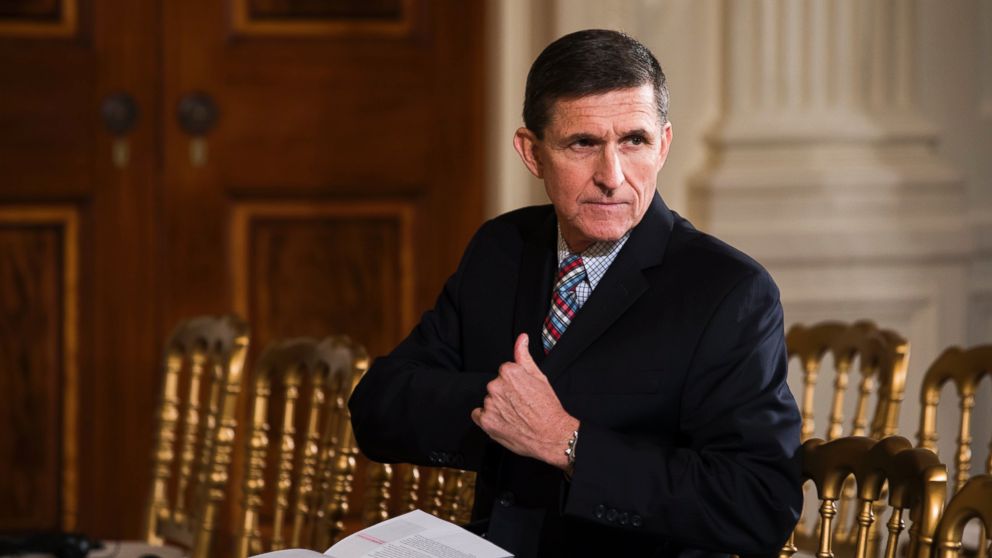 Michael Flynn attends a press conference with Japanese Prime Minister Shinzo Abe in the White House, Feb. 10, 2017.