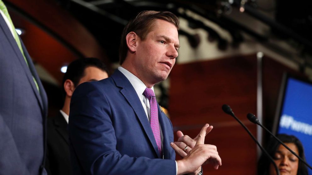 Rep. Eric Swalwell, D-Calif. speaks during a news conference on Capitol Hill in Washington, May 17, 2017. 