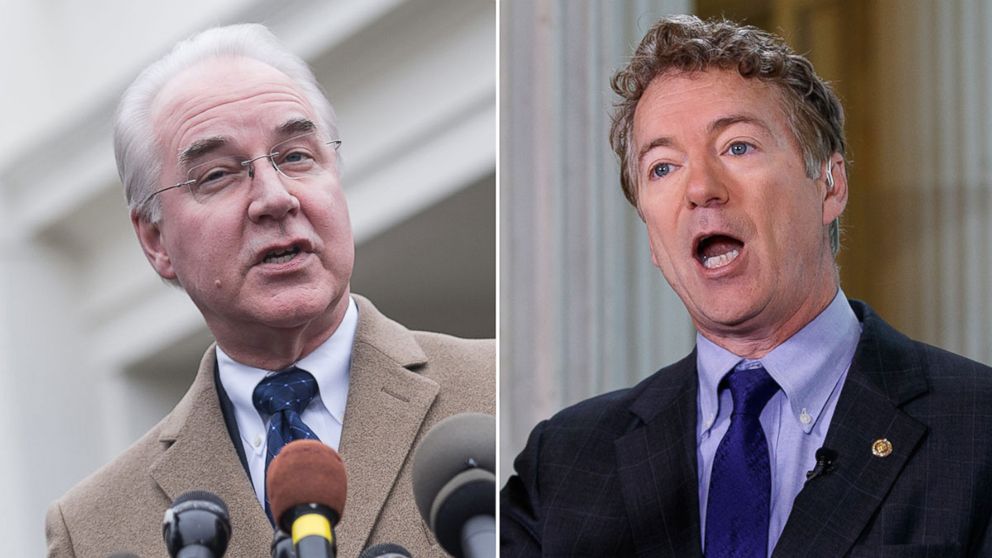 Health and Human Services Secretary Tom Price in Washington, March 13, 2017; Sen. Rand Paul in Washington, March 7, 2017.