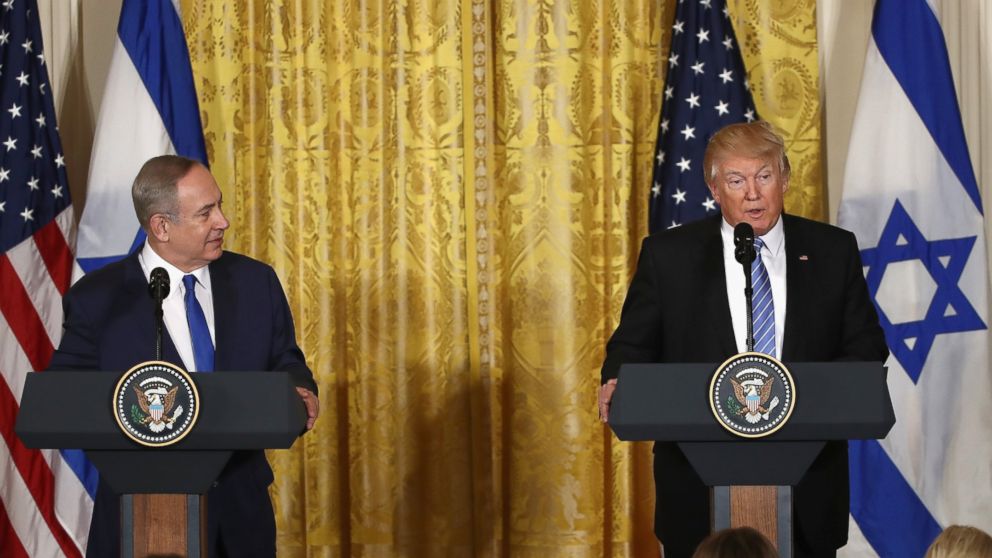 Israel Prime Minister Benjamin Netanyahu and President Donald Trump speak in a joint news conference at the East Room of the White House Feb. 15, 2017 in Washington.