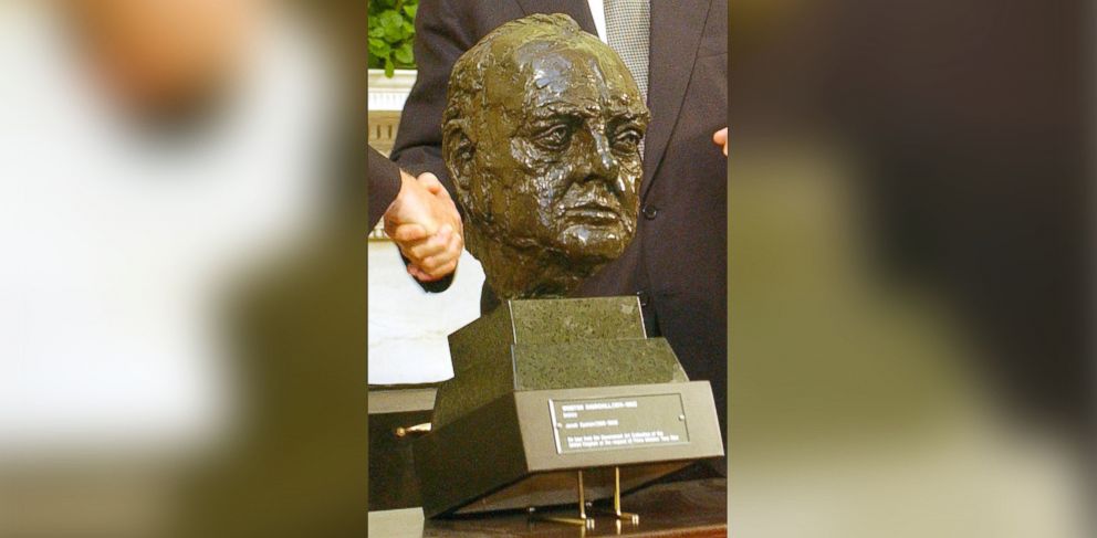 PHOTO:Detail of the bust of British Prime Minister Winston Churchill that was presented to President George W. Bush from British Ambassador Sir Christopher Meyer in 2001.