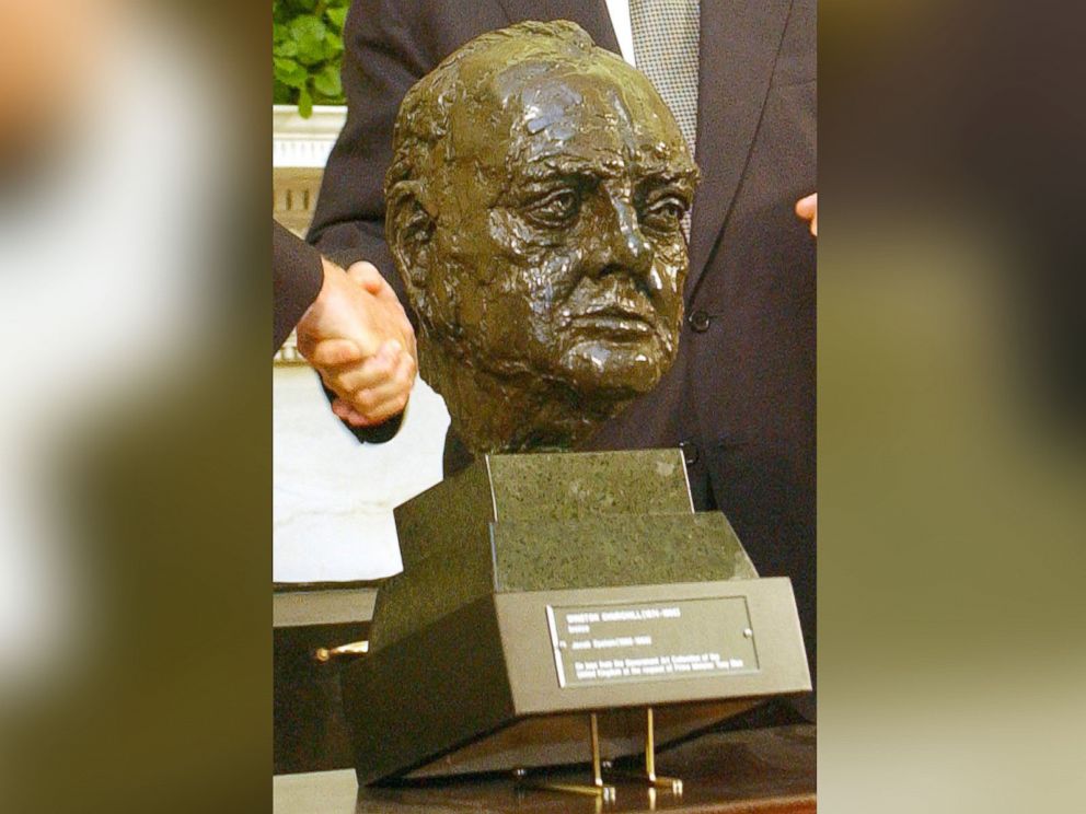 PHOTO:Detail of the bust of British Prime Minister Winston Churchill that was presented to President George W. Bush from British Ambassador Sir Christopher Meyer in 2001.