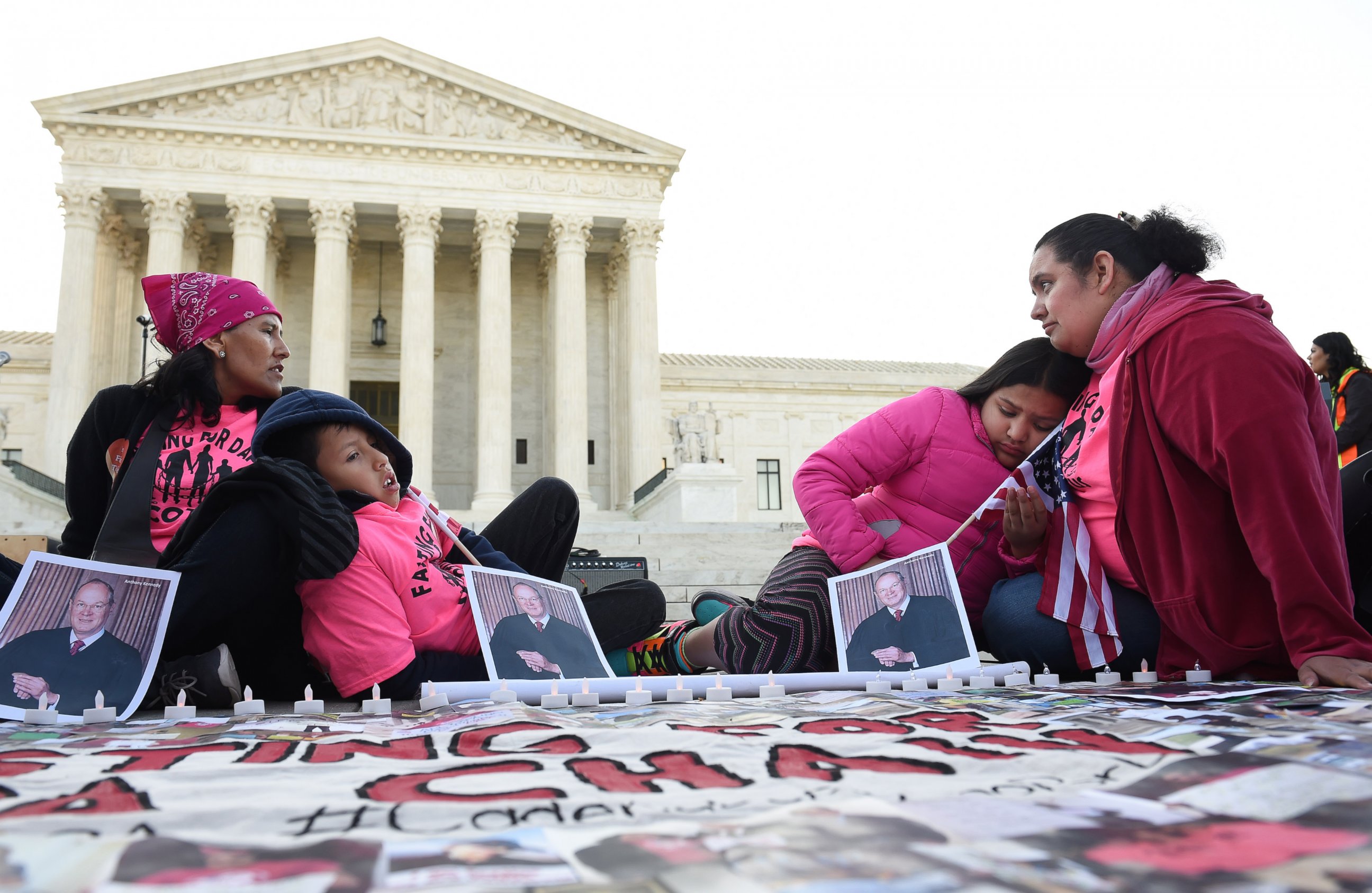 PHOTO: Supporters of DACA/DAPA outside the Supreme Court, April 18, 2016 in Washington, DC. They and others were there to show support of Obama's immigration policy as the court heard a case that focuses on the President's executive action on immigration.