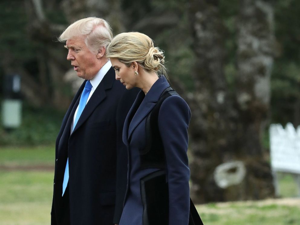 PHOTO: President Donald Trump and his daughter Ivanka Trump walk toward Marine One while departing from the White House, on Feb. 1, 2017, in Washington.