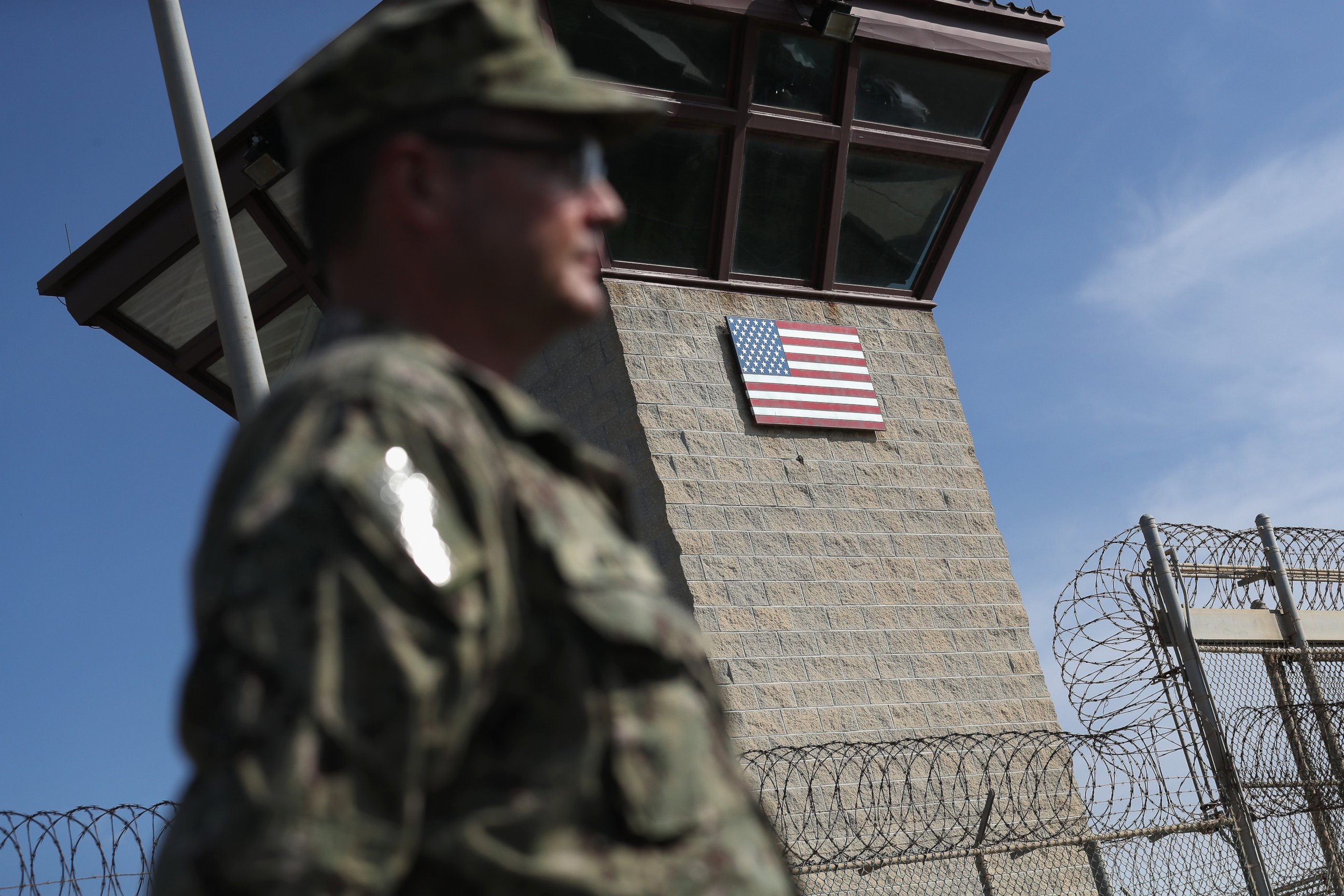 PHOTO: A U.S. Naval officer stands at the entrance of the U.S. prison at Guantanamo Bay, also known as "Gitmo," on Oct. 22, 2016, at the U.S. Naval Station at Guantanamo Bay, Cuba.