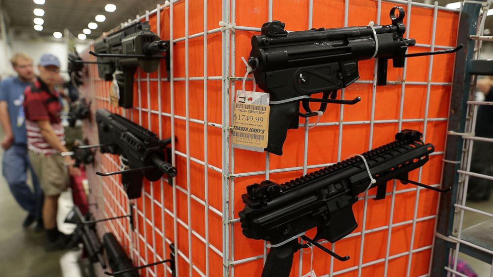 PHOTO: Guns are on display during the Nation's Gun Show, on Nov. 18, 2016, at Dulles Expo Center in Chantilly, Virginia. 