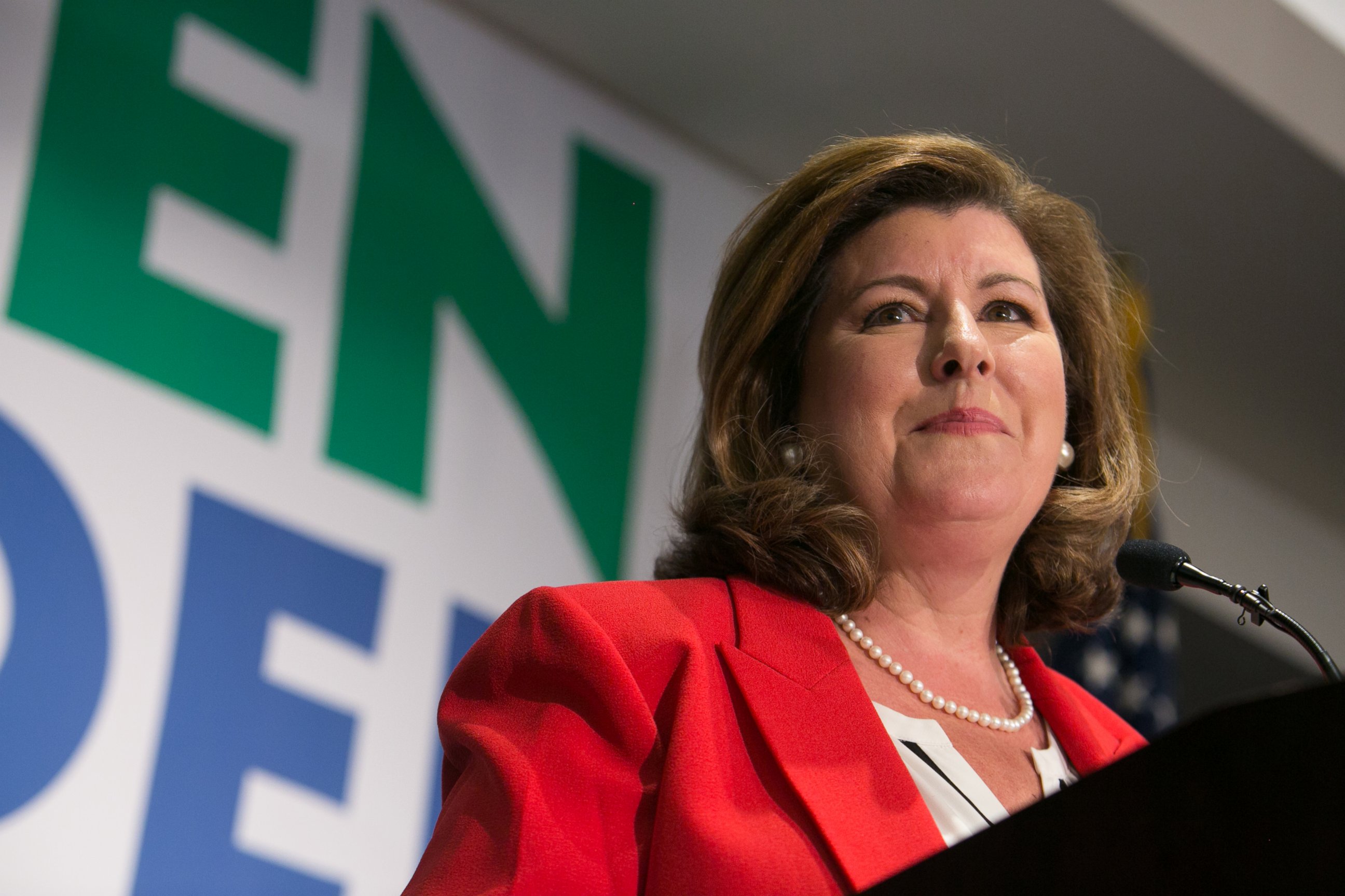 PHOTO: Georgia's 6th Congressional district Republican candidate Karen Handel gives a victory speech to supporters gathered at the Hyatt Regency at Villa Christina, June 20, 2017, in Atlanta.