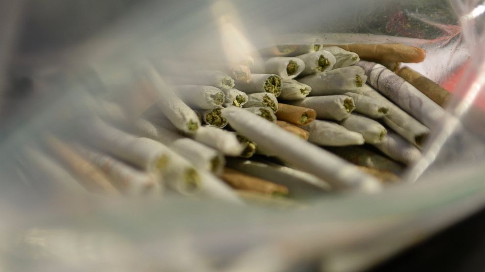 A bag of free marijuana joints were handed out during a rally at Denver Civic Center Park, Sept. 9, 2013.