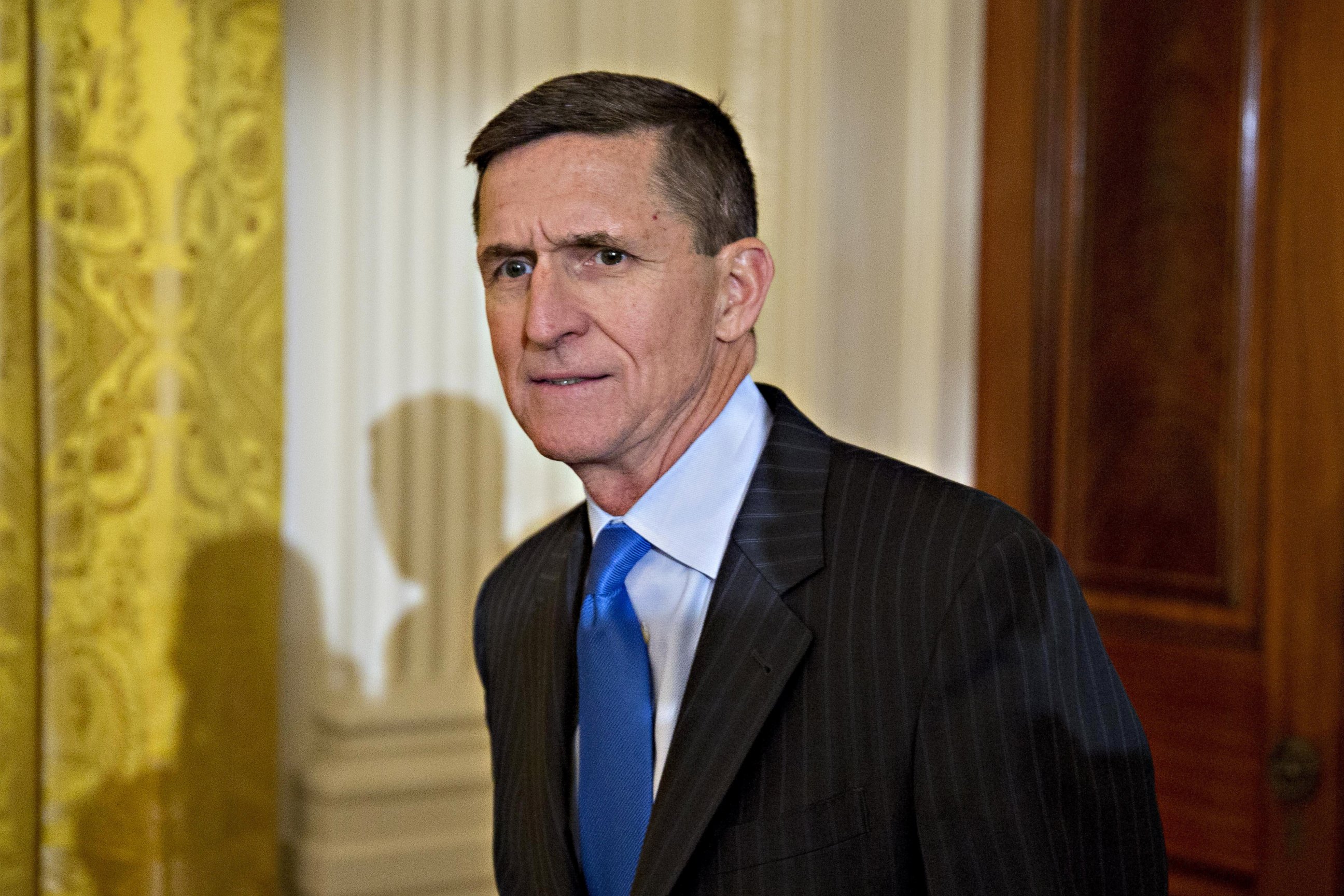 PHOTO: Former national security adviser Michael Flynn is seen in this file photo arriving at a swearing in ceremony of White House senior staff in the East Room of the White House on January 22, 2017 in Washington, D.C.  