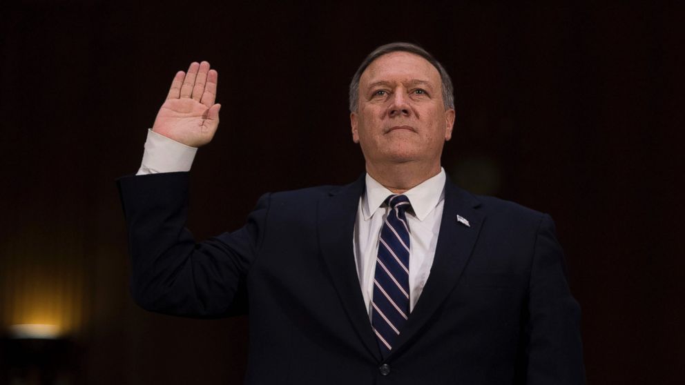 Congressman Mike Pompeo is sworn in before testifying before the Senate (Select) Intelligence Committee on Capitol Hill in Washington, D.C., Jan. 12, 2017, on his nomination to be director of the Central Intelligence Agency (CIA) in the Trump administration.