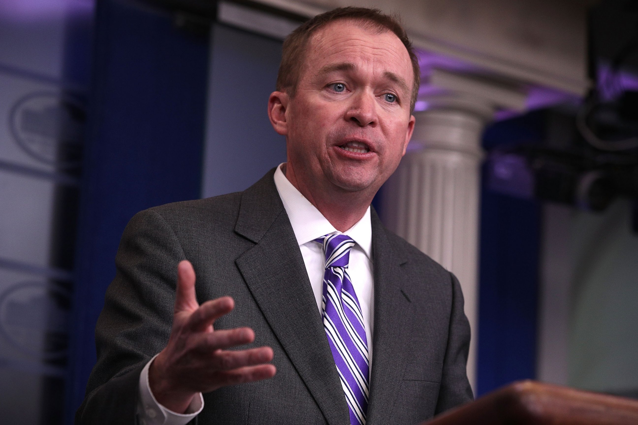 PHOTO: White House Budget Director Mick Mulvaney speaks during a White House daily briefing at the James Brady Press Briefing Room Feb. 27, 2017 at the White House in Washington, DC. 