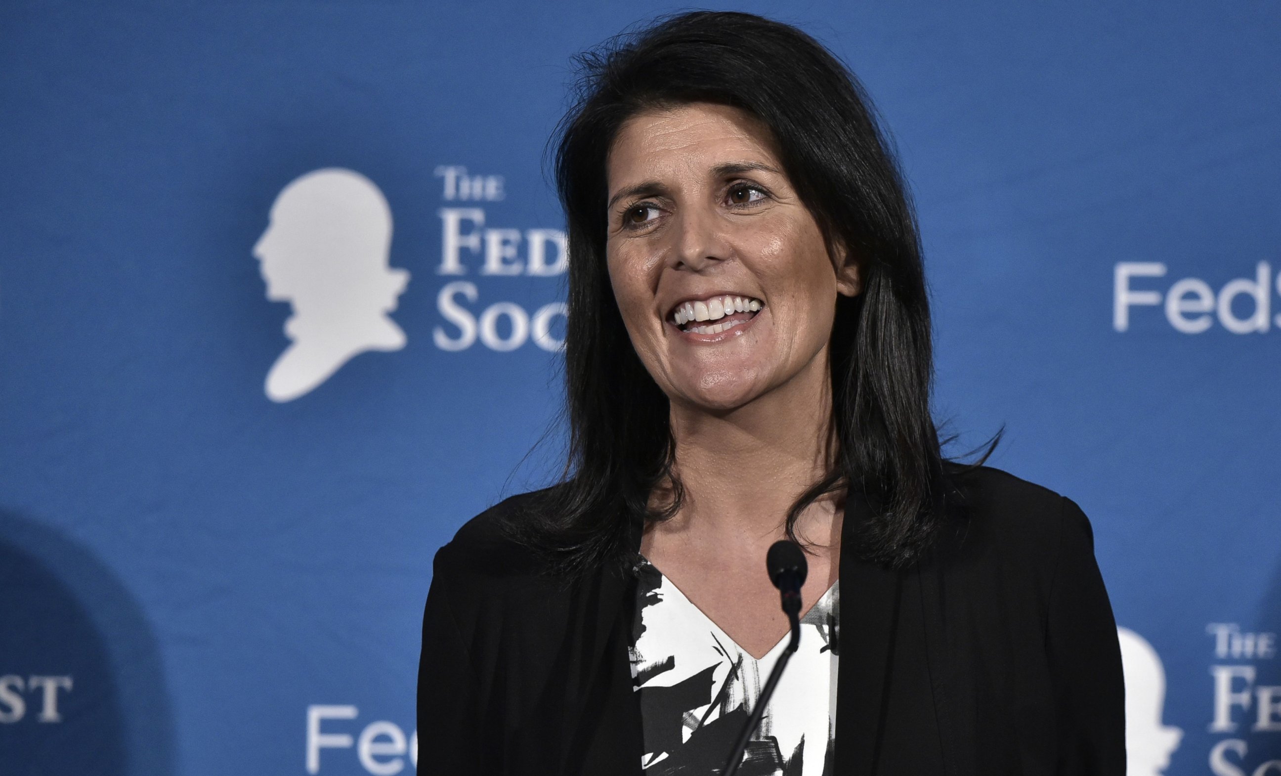 PHOTO: South Carolina Governor Nikki Haley speaks during the 2016 National Lawyers Convention sponsored by the Federalist Society in Washington, Nov. 18, 2016.