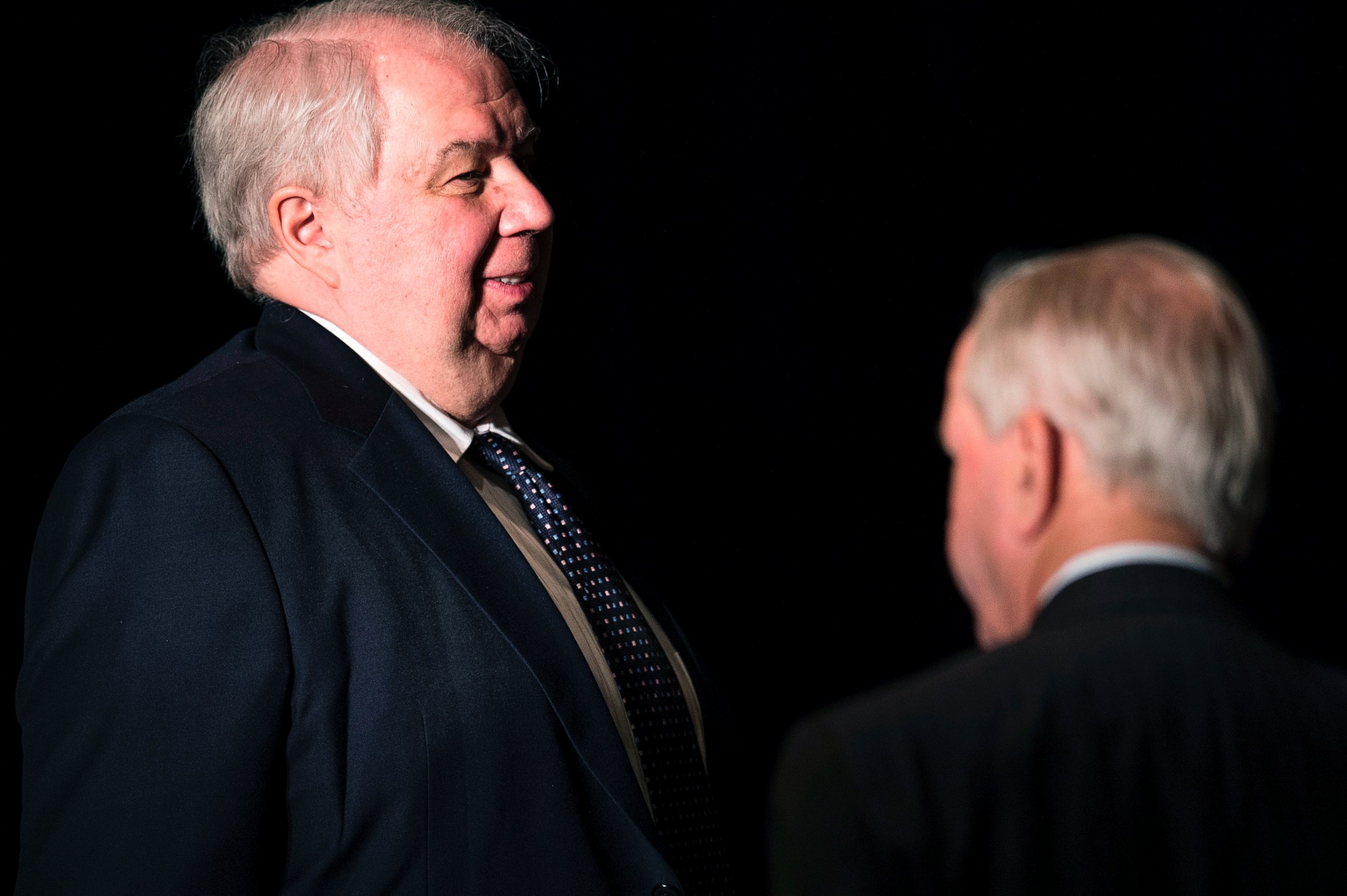 PHOTO: Russian Ambassador to the U.S. Sergey Kislyak, left, leaves the Mayflower Hotel after a foreign policy speech by then Republican presidential hopeful Donald Trump, April 27, 2016, in Washington, D.C. 