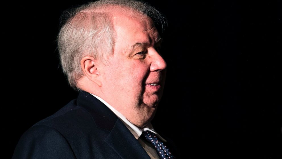 PHOTO: Russian Ambassador to the U.S. Sergey Kislyak, left, leaves the Mayflower Hotel after a foreign policy speech by then Republican presidential hopeful Donald Trump, April 27, 2016, in Washington, D.C. 
