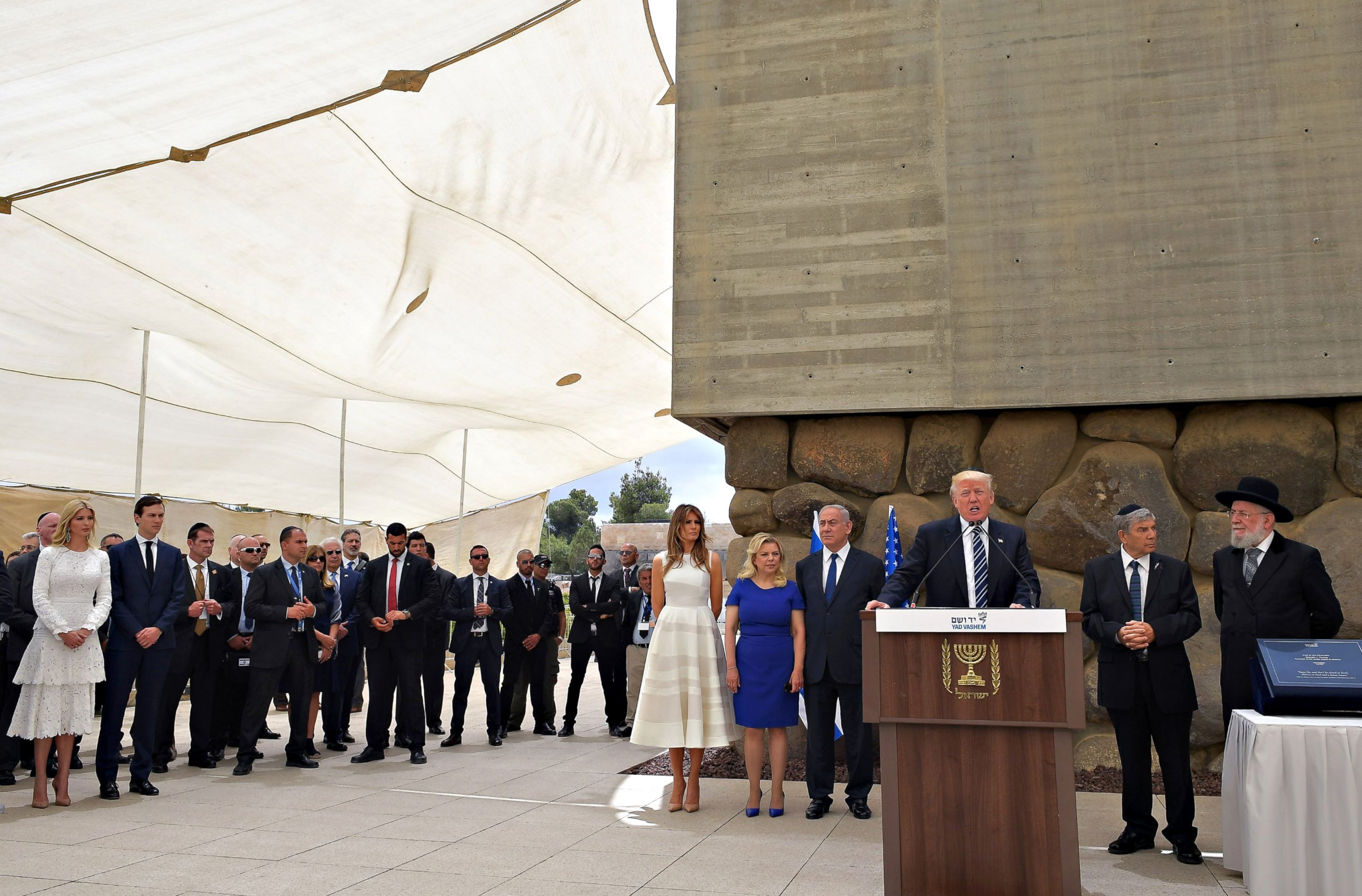 PHOTO: President Donald Trump speaks during a visit to the Yad Vashem Holocaust Memorial museum, commemorating the six million Jews killed by the Nazis during World War II, May 23, 2017, in Jerusalem.