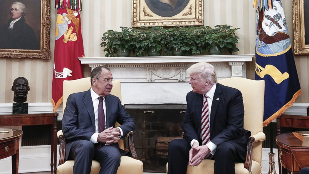PHOTO: This handout photo taken on May 10, 2017 and made available by the Russian Foreign Ministry shows President Donald J. Trump meeting with Russian Foreign Minister Sergei Lavrov in the Oval office at the White House in Washington, DC. 