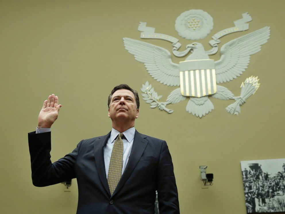 PHOTO: James Comey is sworn-in before a House Oversight and Government Reform Committee hearing on Capitol Hill in Washington, July 7, 2016.