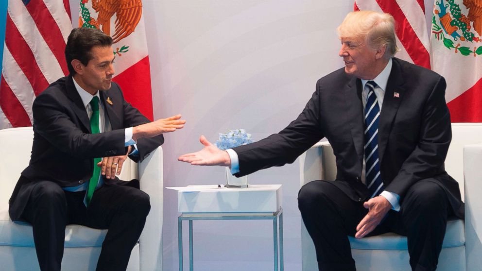 PHOTO: President Donald Trump and Mexican President Enrique Pena Nieto hold a meeting on the sidelines of the G20 Summit in Hamburg, Germany, July 7, 2017. 