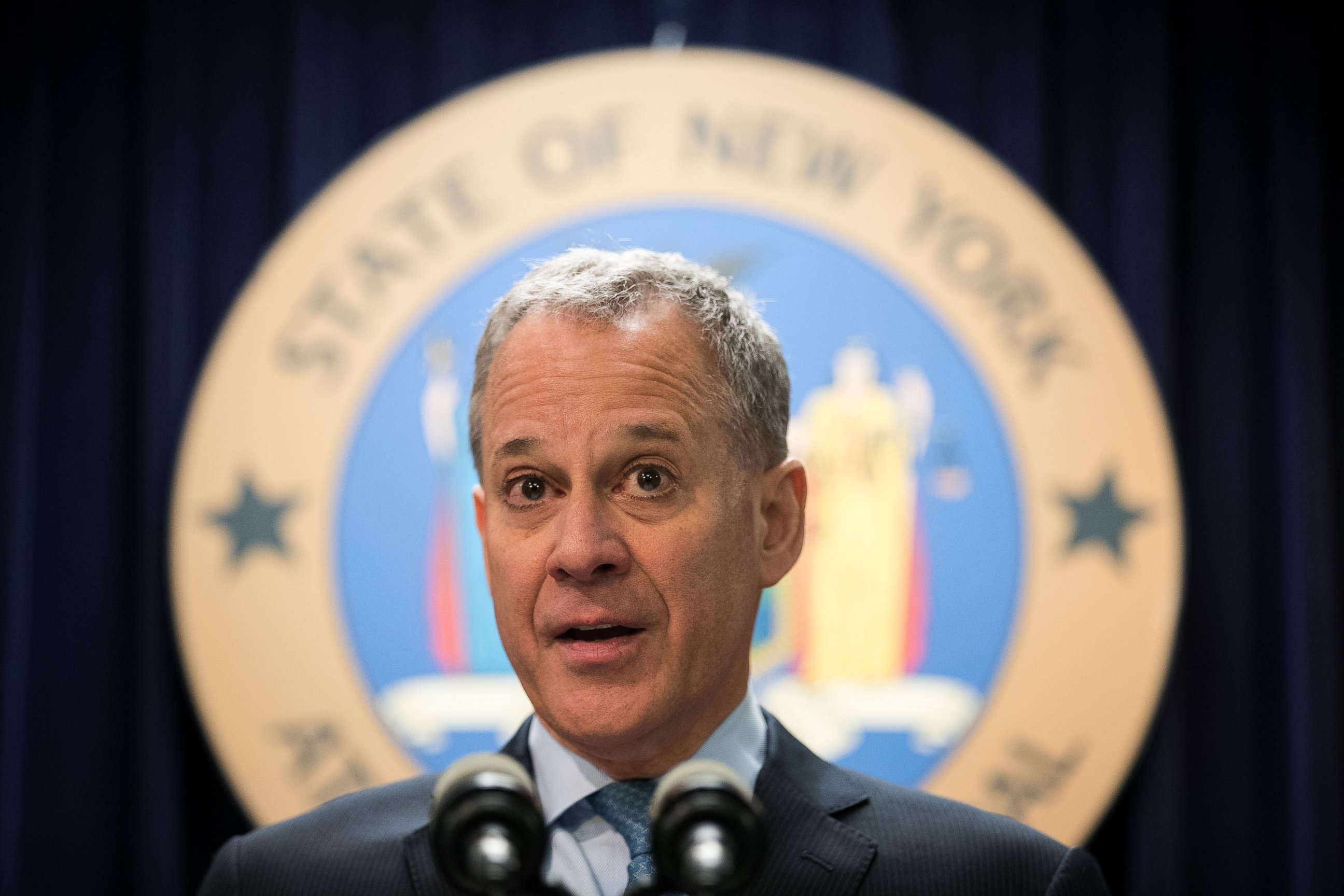 PHOTO: New York Attorney General Eric Schneiderman speaks during a press conference at the office of the New York Attorney General, Sept. 13, 2016, in New York.