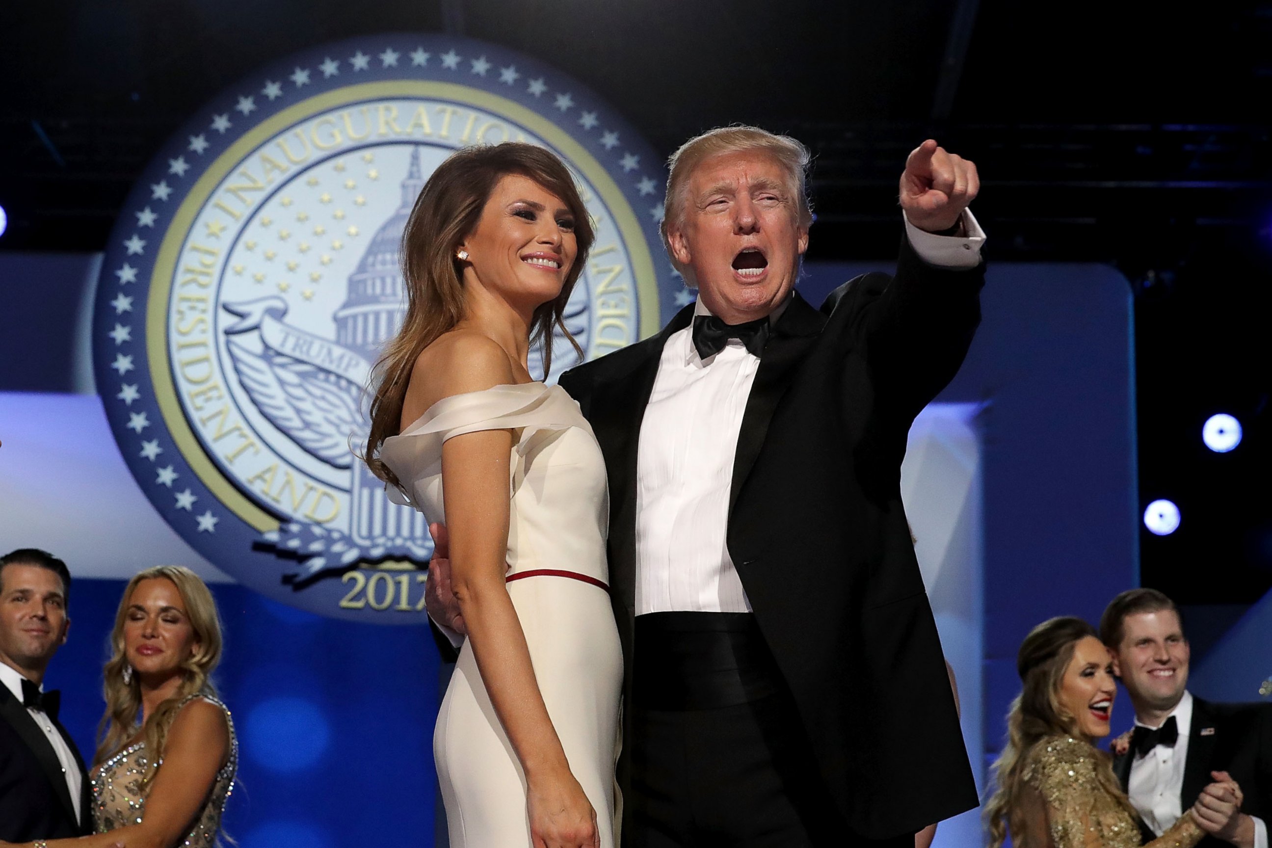 PHOTO: President Donald Trump dances with first lady Melania Trump during the inaugural Freedom Ball at the Washington Convention Center, Jan. 20, 2017, in Washington. 