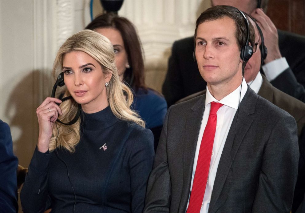 PHOTO: Ivanka Trump and her husband Jared Kushner, senior adviser to President Donald Trump, attend a news conference with the president and German Chancellor Angela Merkel in the East Room of the White House in Washington, March 17, 2017. 