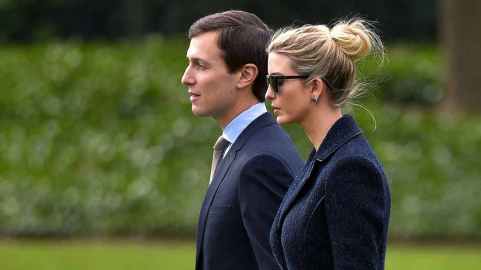 PHOTO: Senior Advisor to the President, Jared Kushner, left, walks with his wife Ivanka Trump to board Marine One at the White House in Washington, D.C., March 3, 2017.