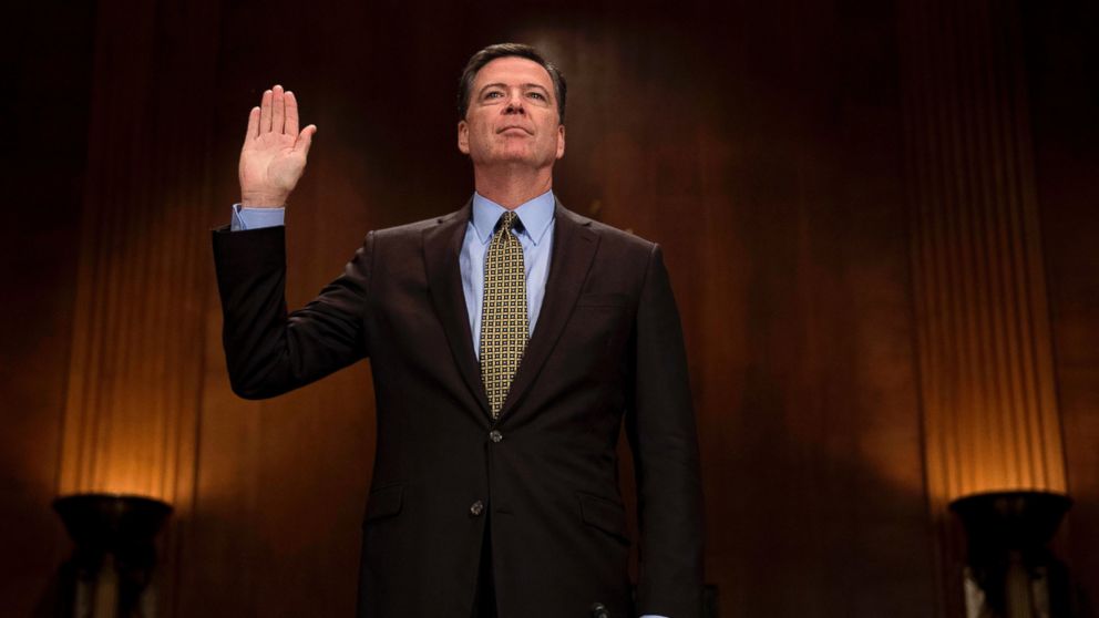 FBI Director James Comey is sworn prior to testifying before the Senate Judiciary Committee on Capitol Hill, May 3, 2017. 