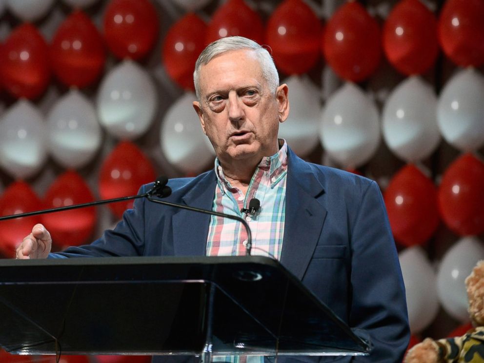 PHOTO: Retired Marine Corps Gen. James Mattis speaks during the DIRECTV and Operation Gratitude day of service at Caesars Palace, July 23, 2015 in Las Vegas.