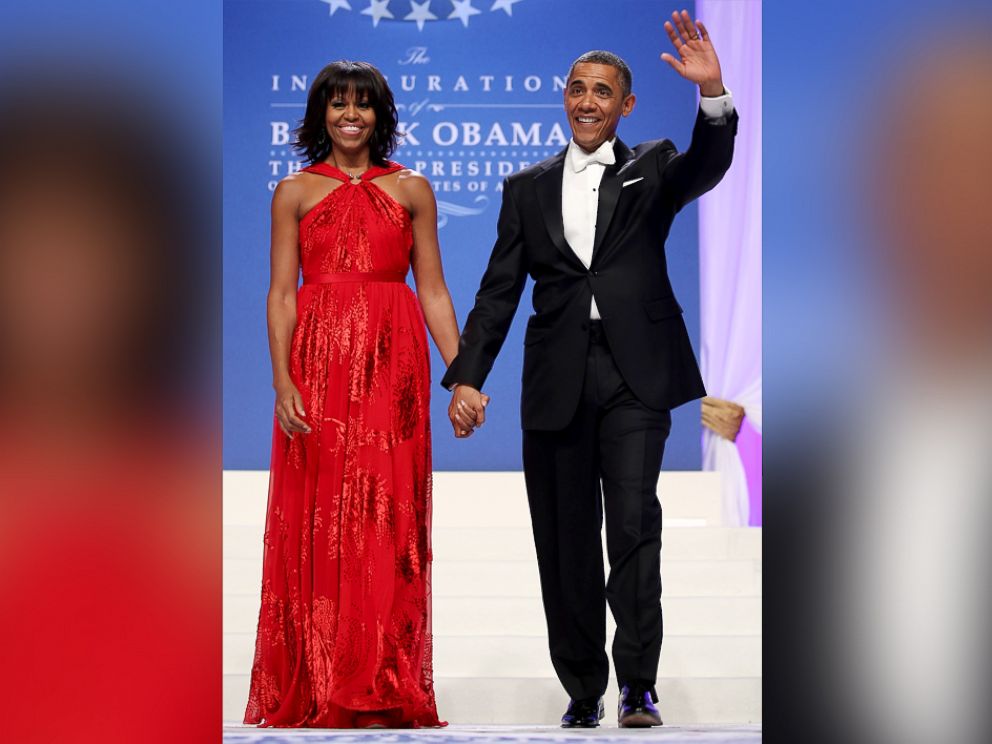 PHOTO: President Barack Obama and first lady Michelle Obama arrive at the Inaugural Ball at the Walter Washington Convention Center, Jan. 21, 2013, in Washington.