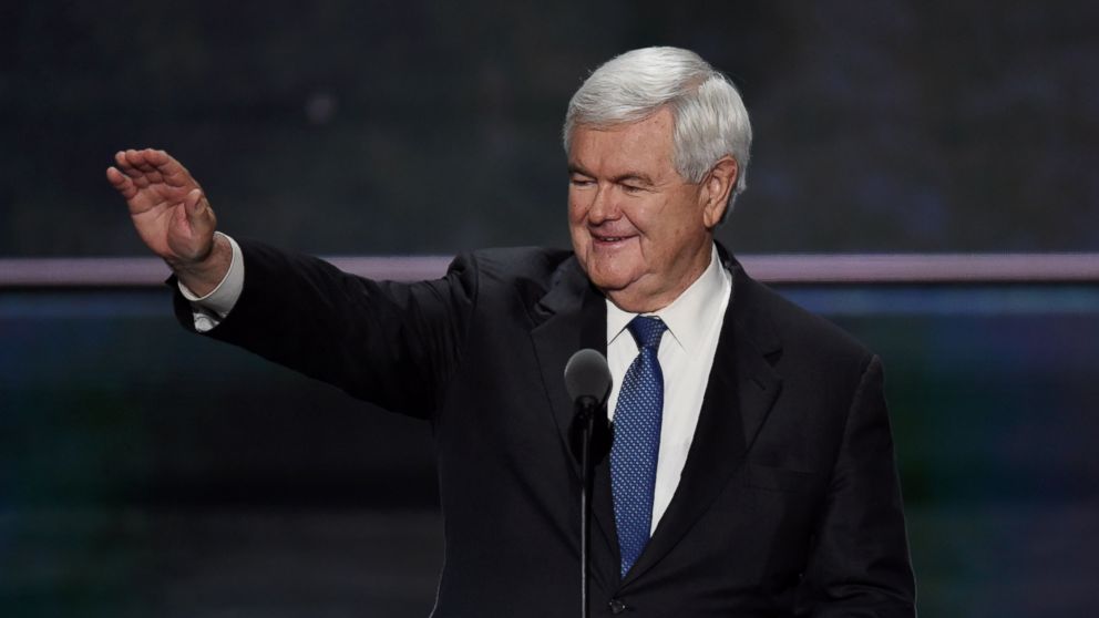 Former Speaker of the US House of Representatives Newt Gingrich arrives to speak on the third day of the Republican National Convention in Cleveland, July 20, 2016.