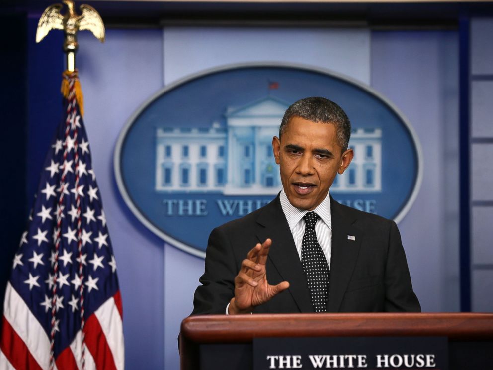 PHOTO: Former President Barack Obama speaks during the daily briefing at the James Brady Press Briefing Room of the White House, Aug. 20, 2012, in Washington.