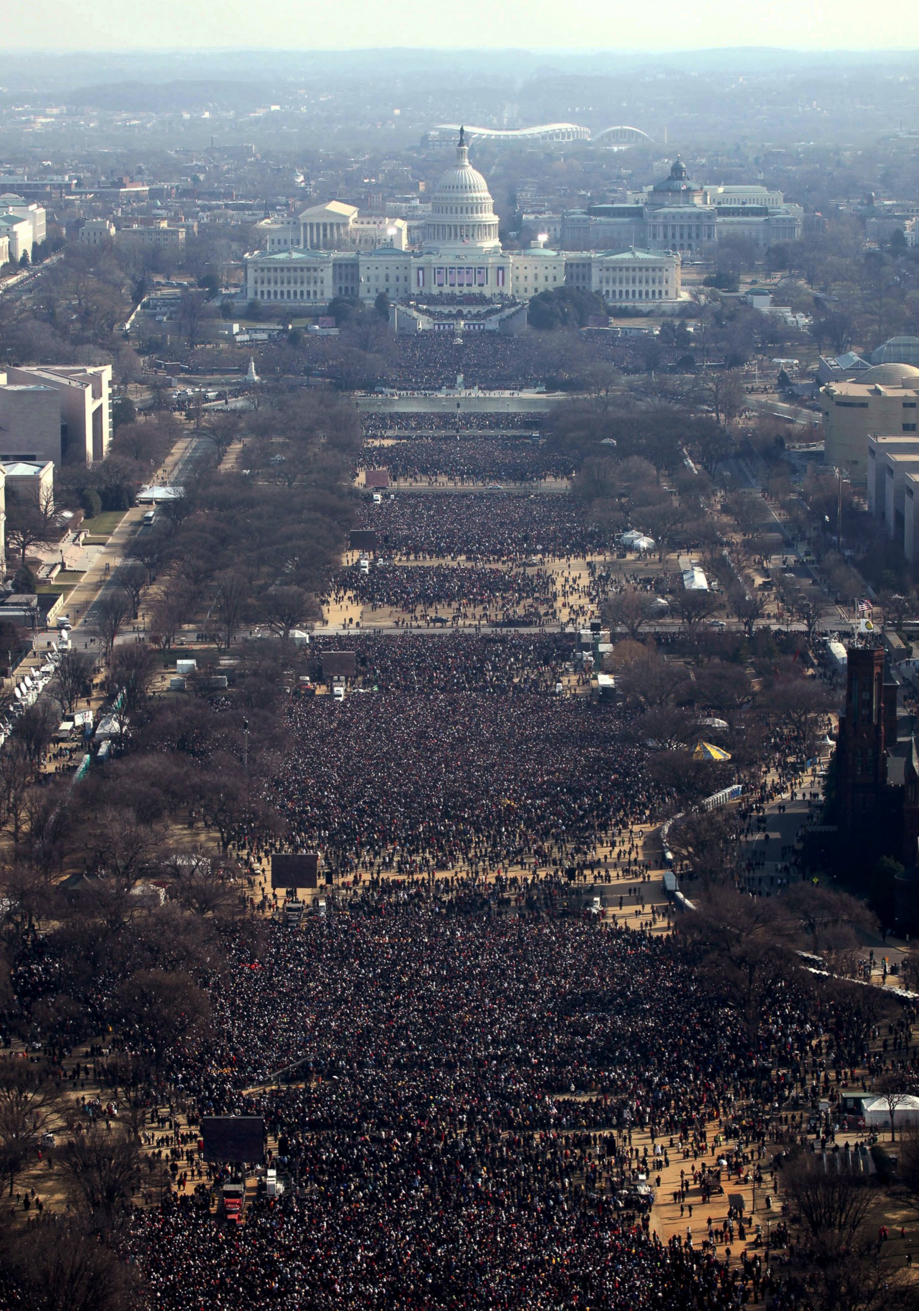 PHOTO: Thousands gather at the Washington Monument for the inauguration of President Barack Obama as 44th U.S. President in Washington D.C. Jan. 20, 2009. Picture taken at approximately 11AM.