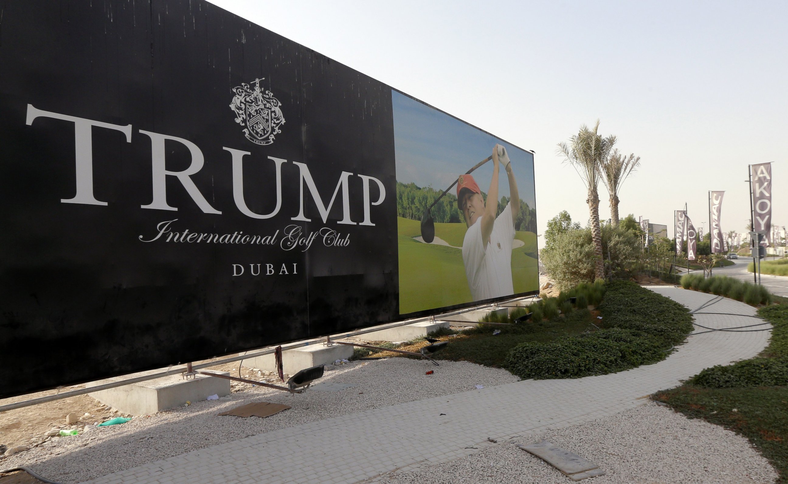 PHOTO: Donald Trump is seen playing golf on a billboard at the Trump International Golf Club Dubai in the United Arab Emirates, Aug. 12, 2015.
