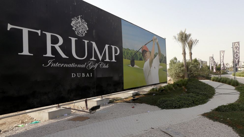 PHOTO: Donald Trump is seen playing golf on a billboard at the Trump International Golf Club Dubai in the United Arab Emirates, Aug. 12, 2015.