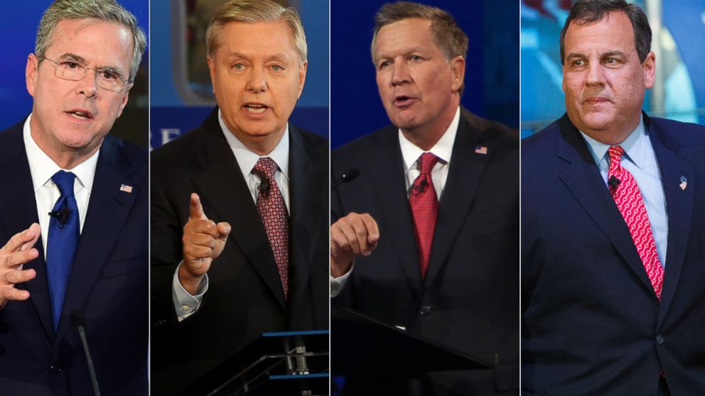 Jeb Bush, Lindsey Graham, John Kasich and Chris Christie speaking during the 2015 Republican presidential debates in Simi Valley, Calif. and Boulder, Colo. 