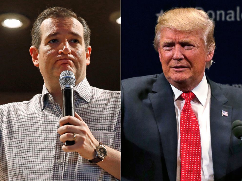 PHOTO: Pictured (L-R) are Republican presidential candidates Sen. Ted Cruz in Mason City, Iowa, Jan. 8, 2016 and Donald Trump in Burlington, Vt., Jan. 7, 2016. 