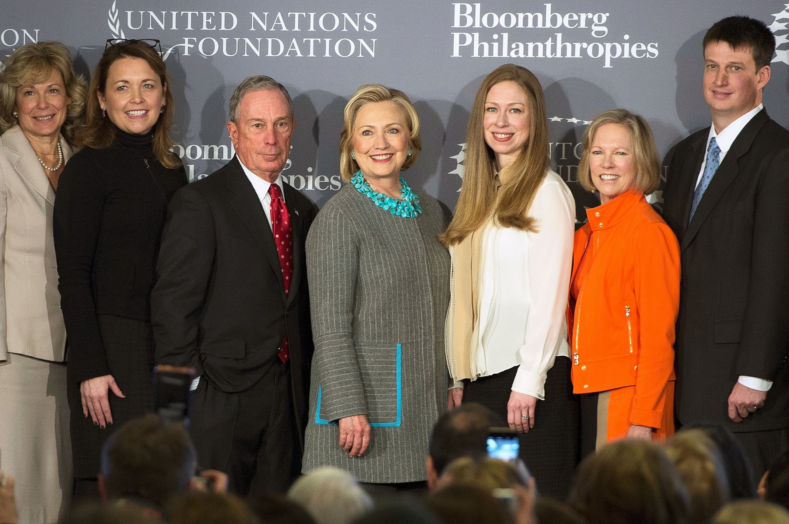 PHOTO: Michael Bloomberg and Hillary Clinton attend Data2X, discussion on the vital role data plays in closing gender gaps, and how lack of data can inhibit progress for women and girls globally at Bloomberg Philanthropies on Dec. 15, 2014 in New York. 